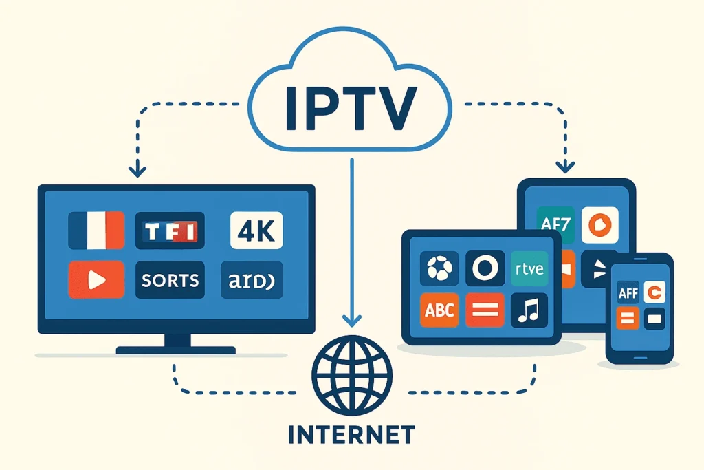 Schéma explicatif du streaming iptv gratuit sur plusieurs appareils – iptv m3u, iptv chaînes françaises