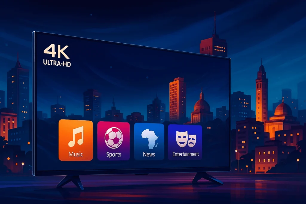 “Abonnement IPTV Afrique offrant du streaming Ultra-HD 2025 avec accès à des chaînes Afrique variées – abonnement TV Afrique premium pour toute la famille.”