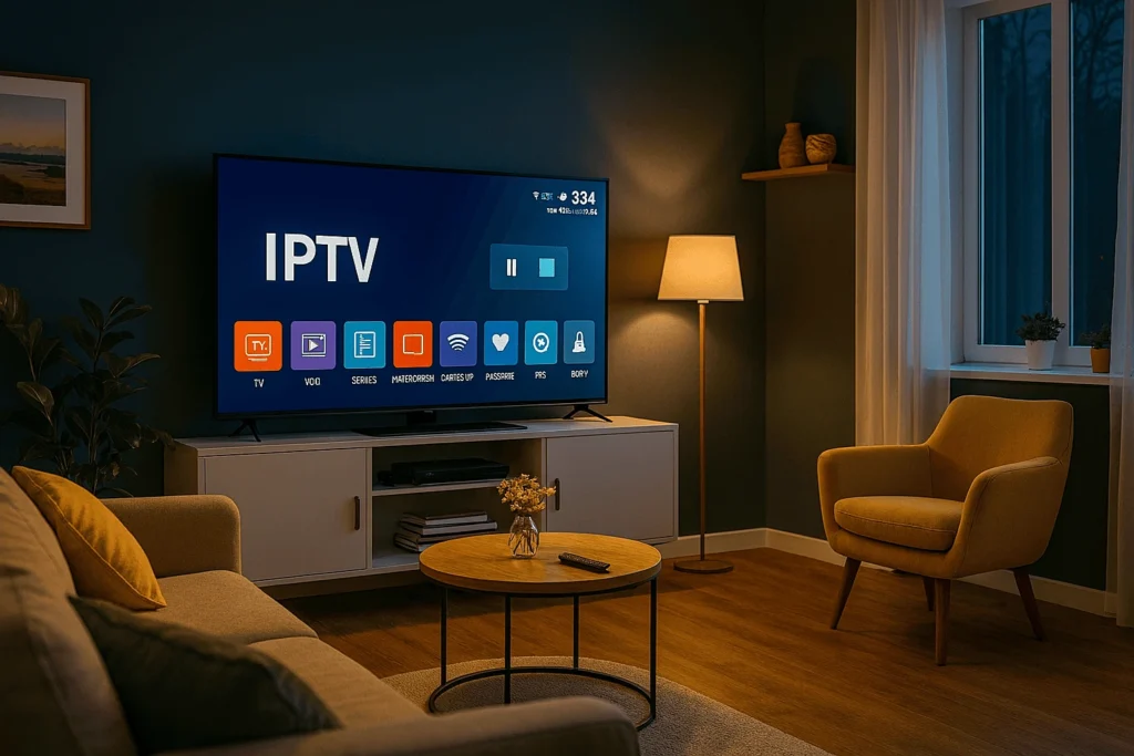 Acheter Code IPTV Avec Essai Gratuit – Smart TV moderne avec interface IPTV 4K stable et fluide