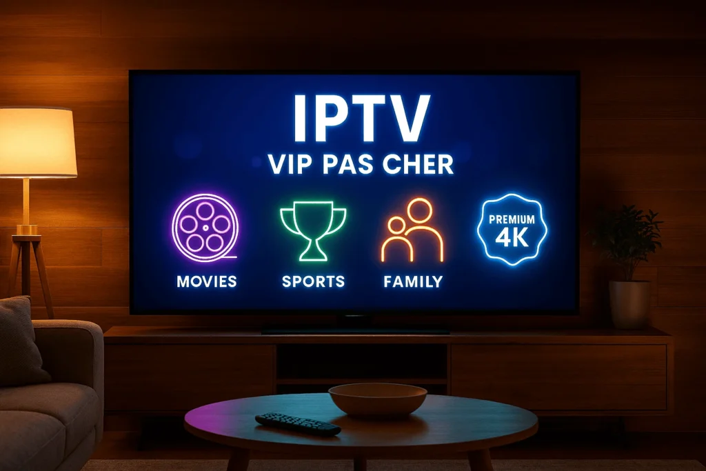 Post image showcasing iptv vip pas cher with premium 4K channels and family-friendly design.