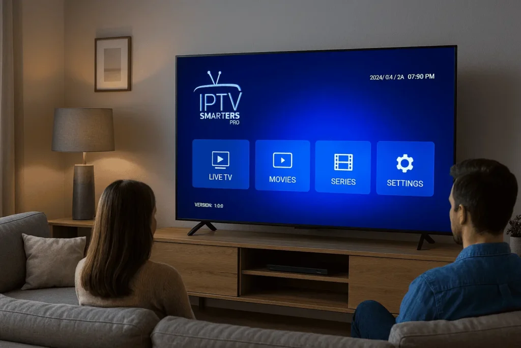 iptv smarters pro abonnement interface on smart TV with premium streaming design