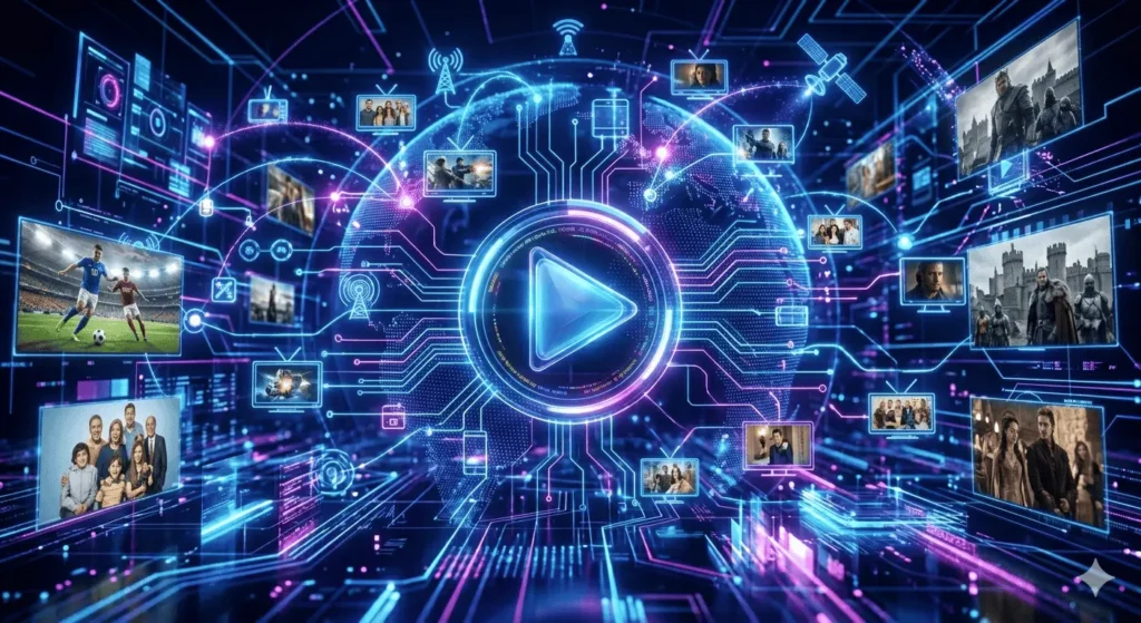 Illustration d'une connexion streaming moderne pour accéder à une [ liste iptv m3u ] en 2026.
