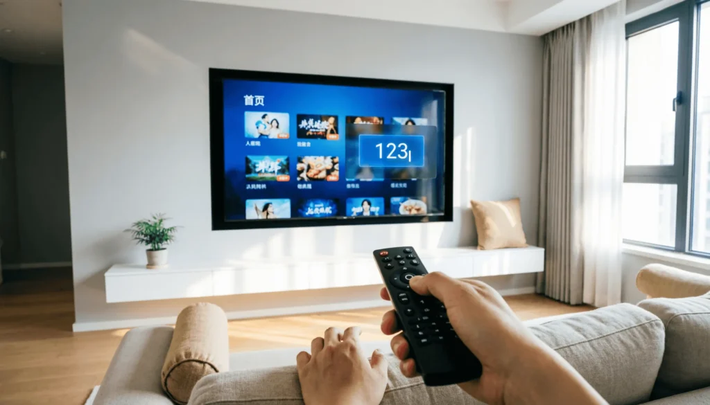 Illustration d’un écran Smart TV affichant l’interface [code activation IPTV] avec une ambiance moderne et conviviale