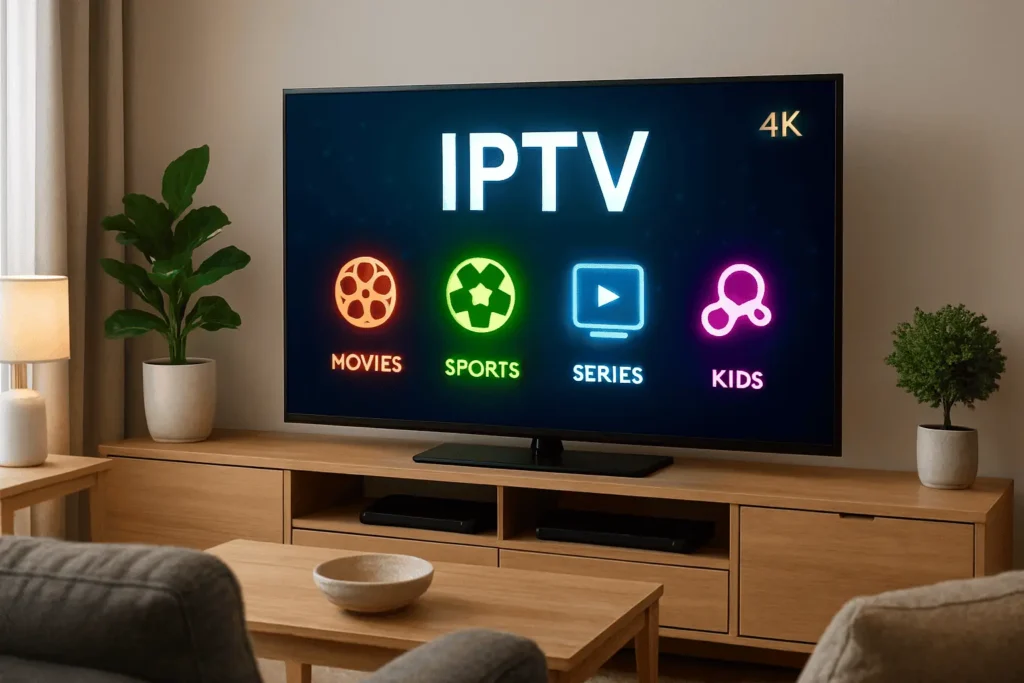 Post image showcasing premium iptv subscription with 4K streaming and family-friendly design