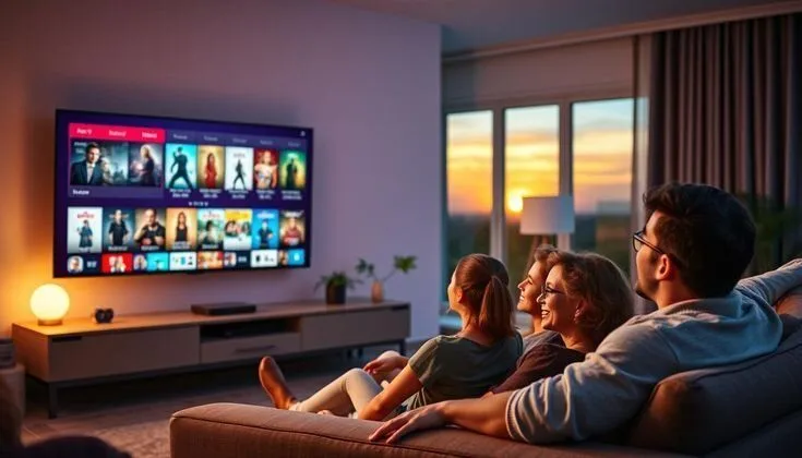 Streaming setup showing code pour application iptv on a smart TV interface, highlighting activation and subscription options