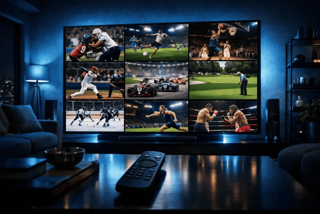 meilleur abonnement iptv 4k – salon connecté avec télévision 4K affichant des chaînes en streaming haute définition