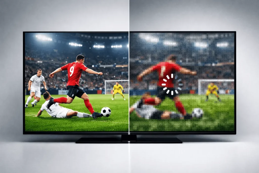 stream champions league iptv - comparaison qualité 4K premium vs stream bas débit instable