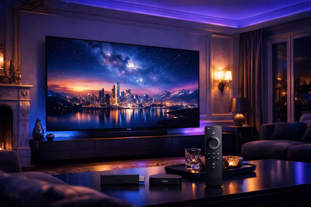 fournisseur iptv france légal — salon moderne avec télévision 4K et installation IPTV premium