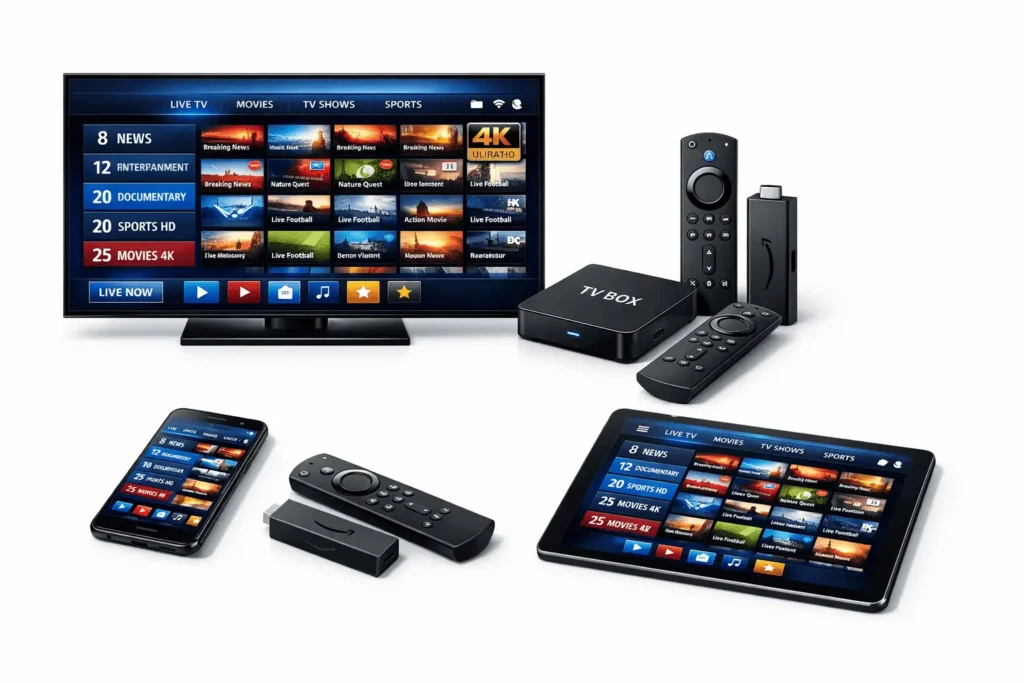 Appareils compatibles abonnement IPTV Xtream – Smart TV Android Fire Stick smartphone tablette IPTV Xtream HD