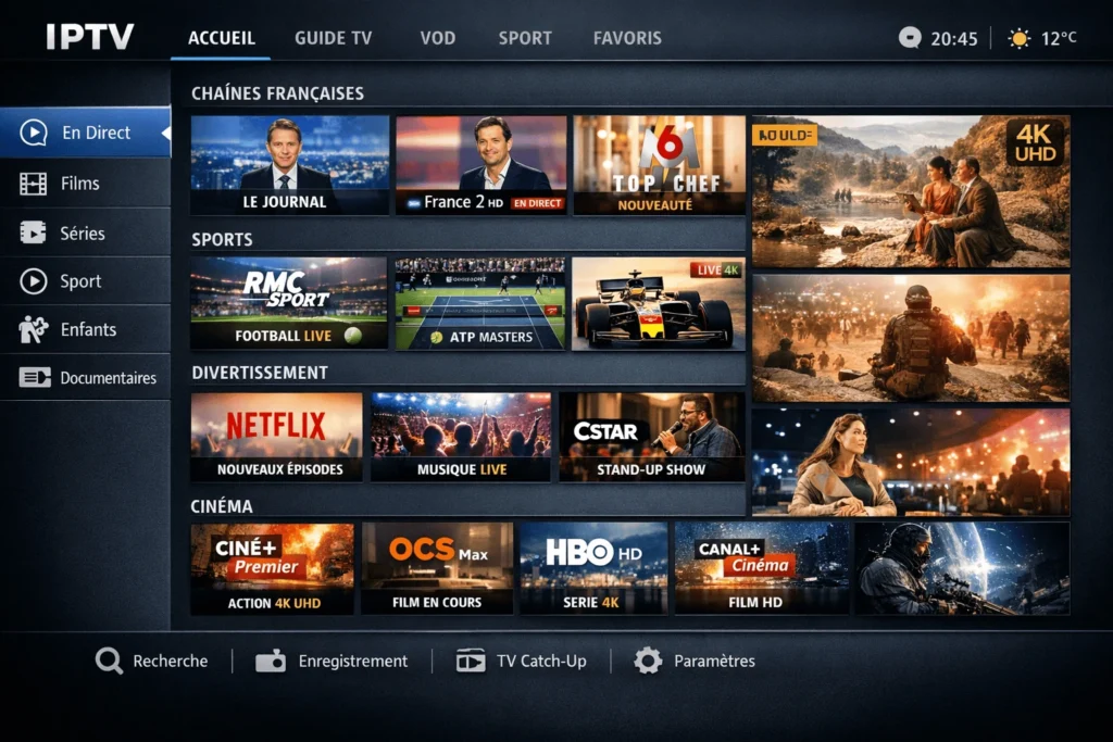 Interface abonnement IPTV 1 an - chaînes HD et 4K sur lecteur Xtream