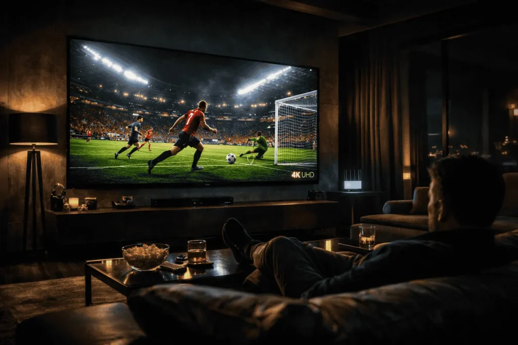 Abonnement IPTV 4K UHD sur grand écran OLED — expérience cinéma à domicile avec iptv-4ksmart