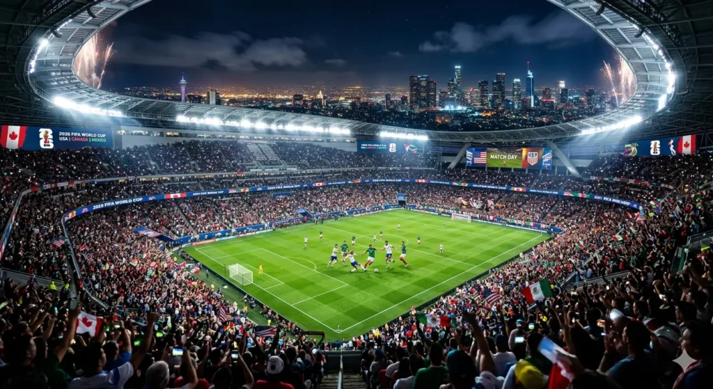 Vue spectaculaire d'un stade lors de la Coupe du Monde de la FIFA 2026.