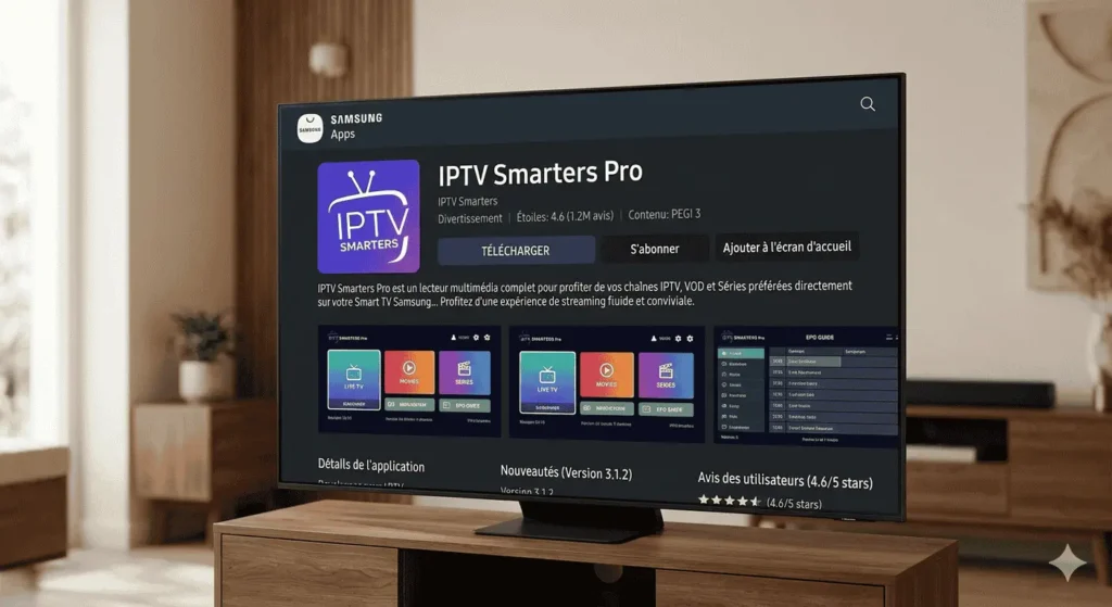 d'installation et activer un code iptv smarters pro smart tv sur Samsung Apps Store