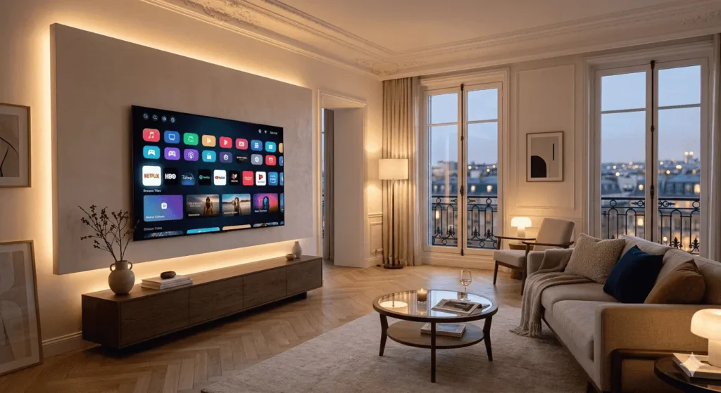 IPTV premium en France 2026 - salon moderne avec Smart TV streaming