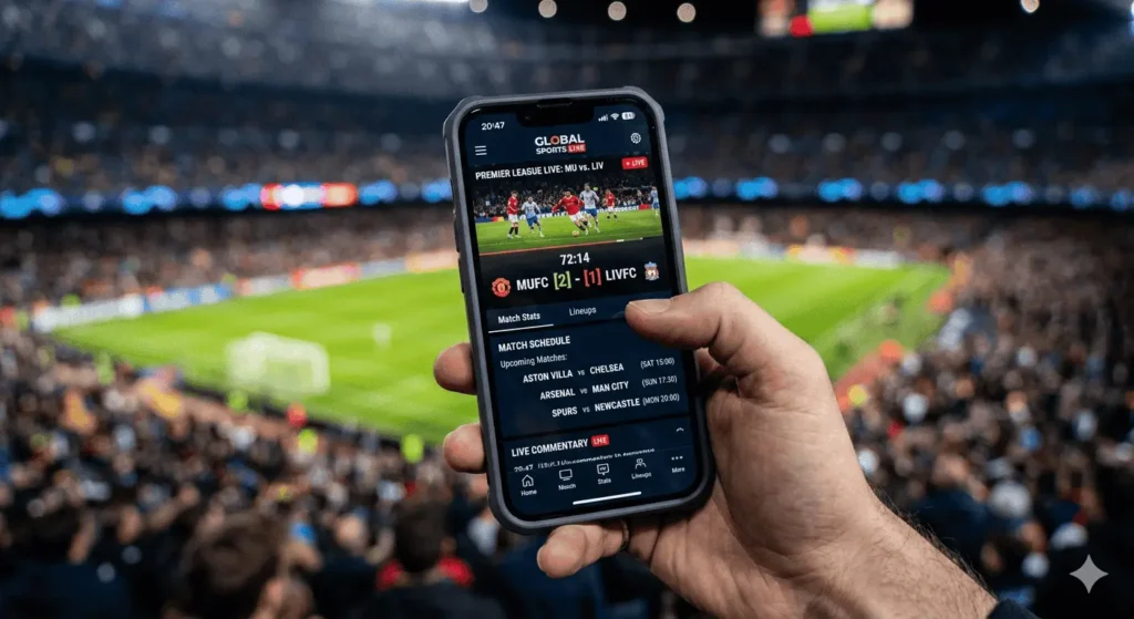 Application tv sport affichant streaming foot direct sur smartphone avec playlist tv sport