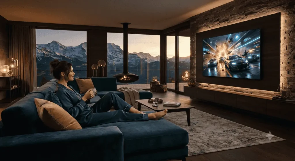 IPTV légal en Suisse – regarder la TV 4K en streaming dans un salon moderne suisse