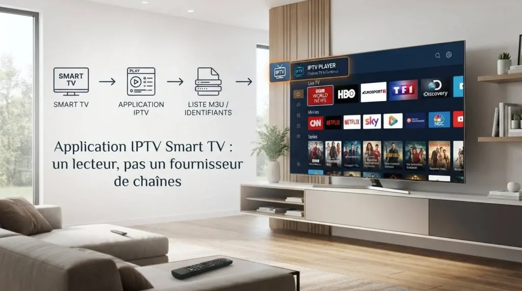 Fonctionnement d’une application IPTV Smart TV avec liste M3U et identifiants